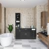 FCH MDF With Triamine Double Doors And Five Drawers Bathroom Cabinet Black