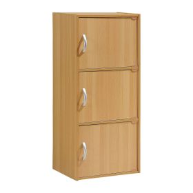 3-Shelf, 3-Door Multi-purpose Cabinet, Multiple Colors (Color: Beech)